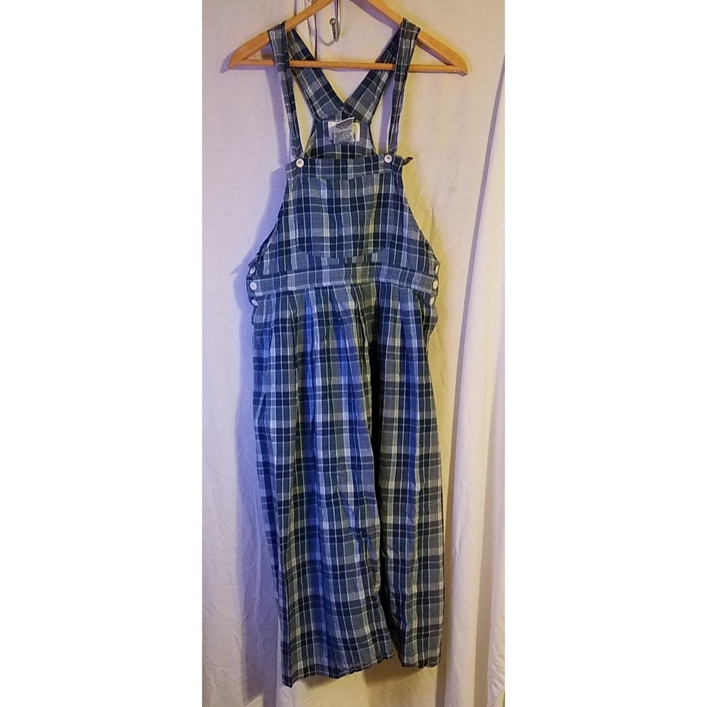 vtg Casey & Max Jumper dress size M blue Plaid pleats skirt MIDI linen blend